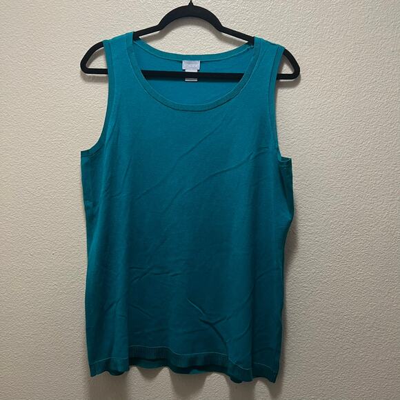 Chico's Cami Tank Top Blue Scoop Neck Stretch Pullover Tee Sz 2 Medium - Picture 2 of 7